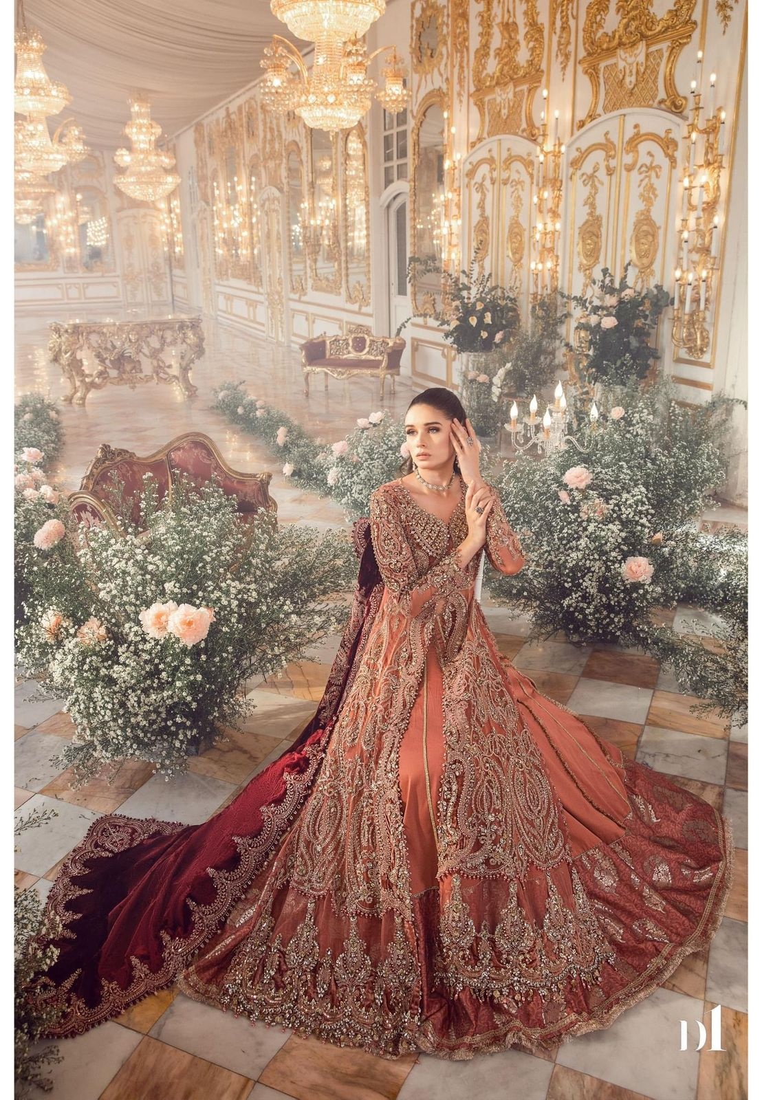Salmon Pink BD pakistani fashion outfit in pink tones.
